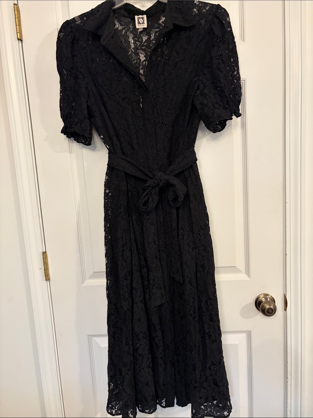 Black Lace Tie-Waist Midi Dress with built in slip